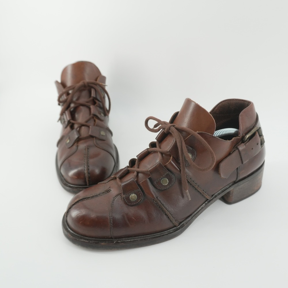 Aldo Leather Oxford Shoes Mens 44 Brown Made in Italy Studded Buckle Vintage